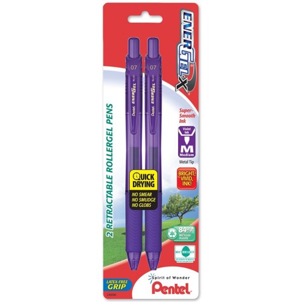 ENERGEL-X - Retractable Liquid Gel Pen 0.7mm, Metal Tip, Medium, Violet Ink - 2 Pens Sale