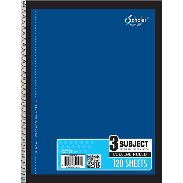 iSCHOLAR - 3-Subject Wirebound Notebook College Ruled, 10.5  x 8  - 120 Sheets on Sale