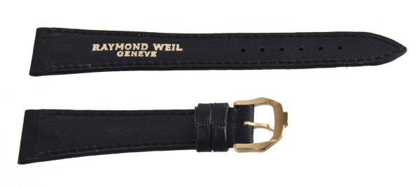 Raymond Weil 19mm x 15mm Black Leather Watch Band With Gold Buckle Sale