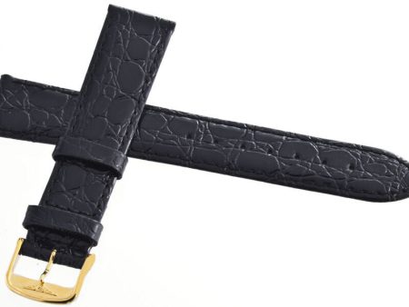 19mm Longines Black Croc Replacement Watch Band Strap Gold Buckle on Sale