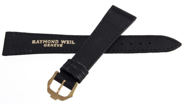 Raymond Weil 19mm x 15mm Black Leather Watch Band With Gold Buckle Sale