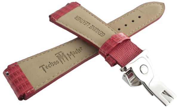 Genuine Techno Master 24mm Red Leather Watch Band Strap Fashion