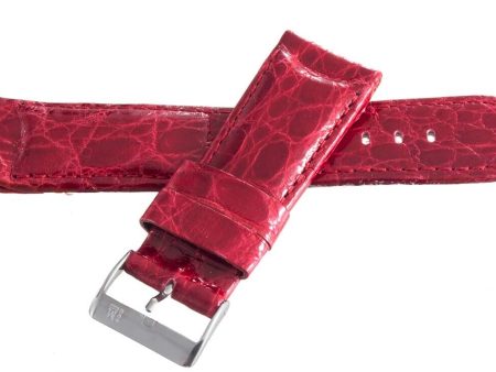 Grimoldi 22mm x 20mm Red Leather Silver Buckle Watch Band Strap For Cheap